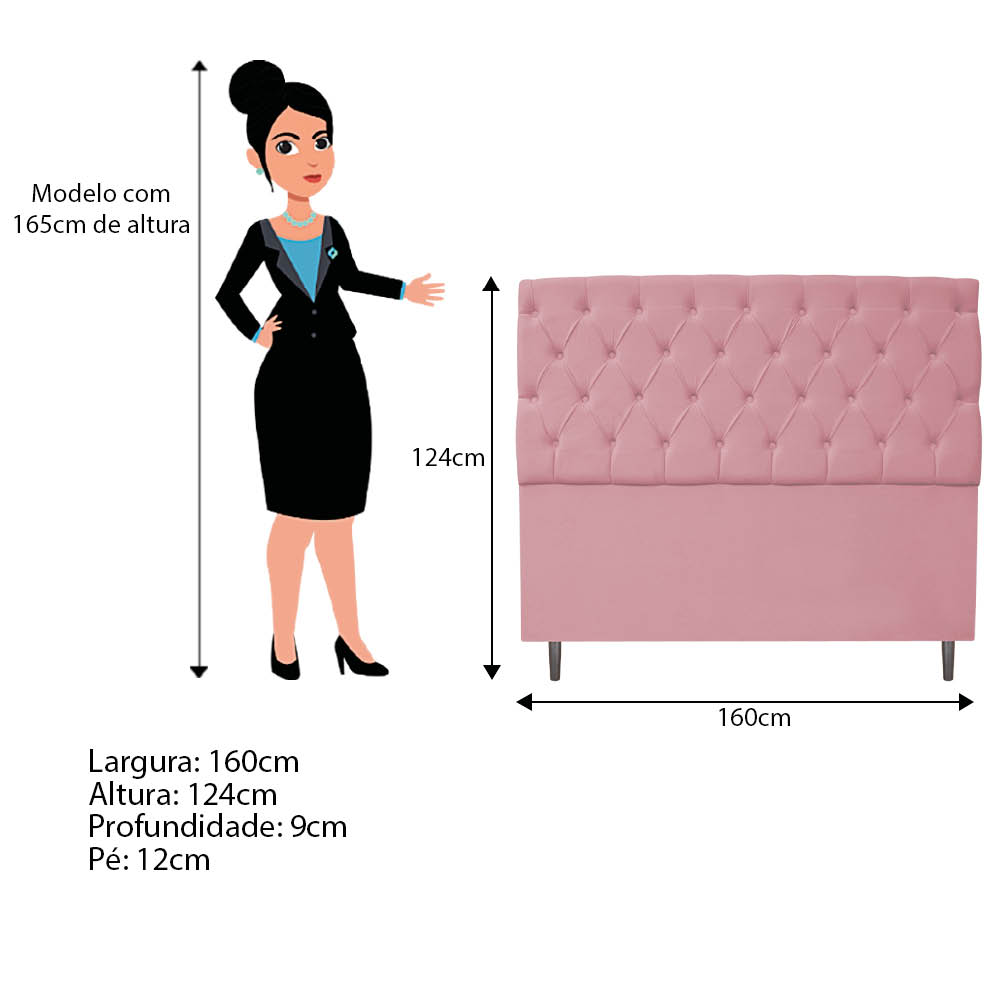 Kit Cabeceira e Calçadeira Liverpool 160 cm Queen Size Suede Rosa Bebê - Amarena Móveis