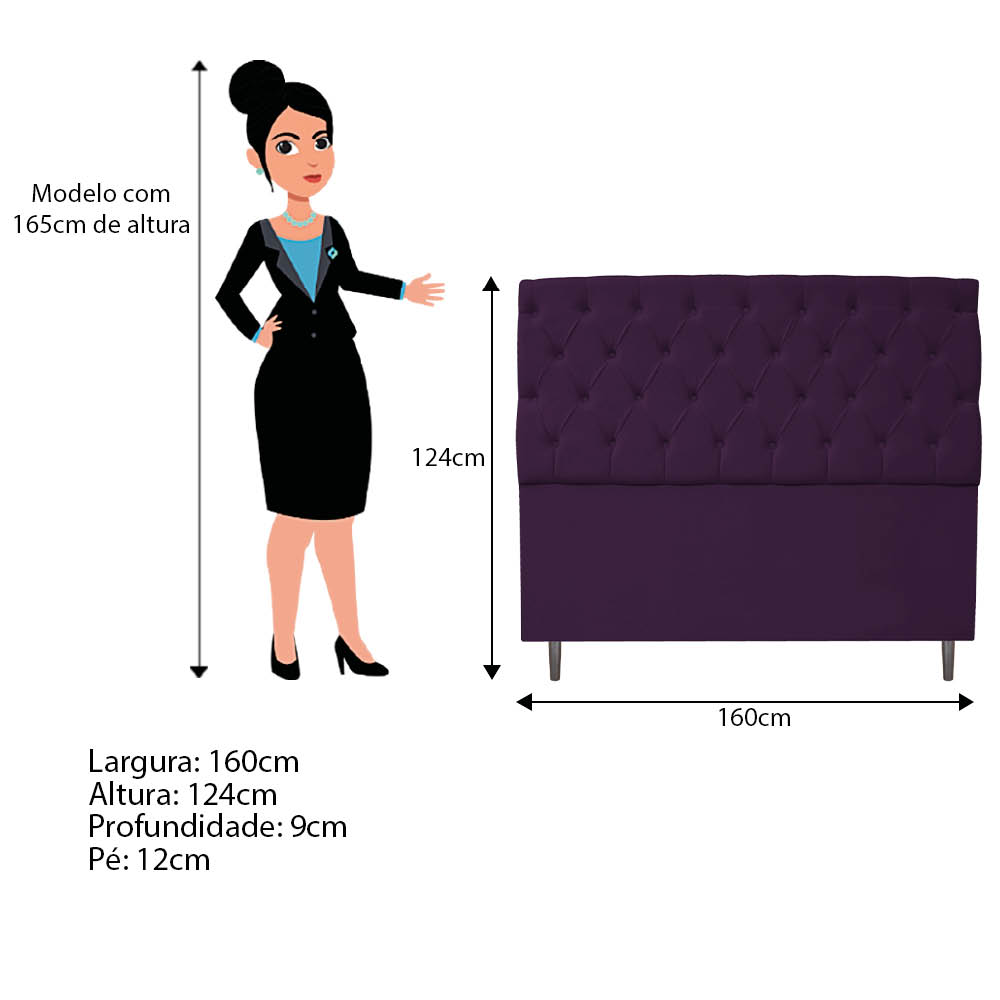 Kit Cabeceira e Calçadeira Liverpool 160 cm Queen Size Suede Roxo - Amarena Móveis