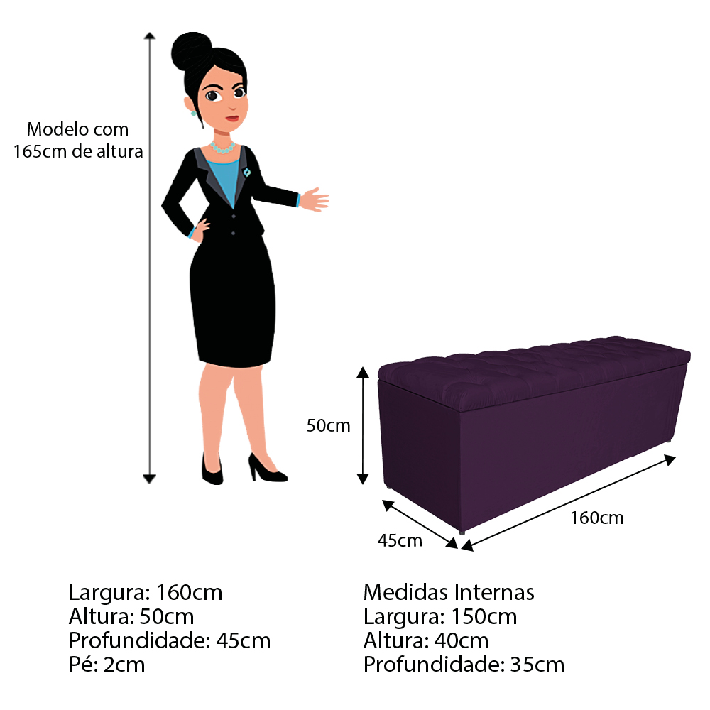 Kit Cabeceira e Calçadeira Liverpool 160 cm Queen Size Suede Roxo - Amarena Móveis