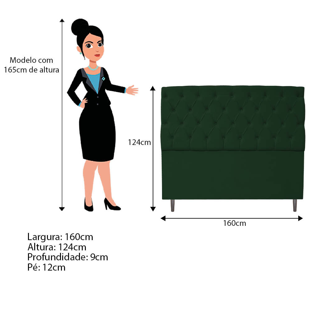 Kit Cabeceira e Calçadeira Liverpool 160 cm Queen Size Suede Verde - Amarena Móveis