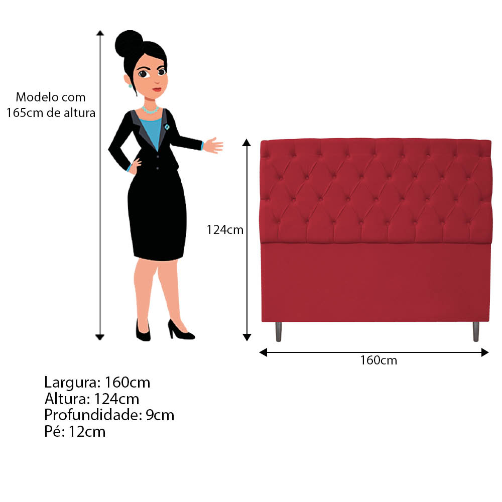 Kit Cabeceira e Calçadeira Liverpool 160 cm Queen Size Suede Vermelho - Amarena Móveis