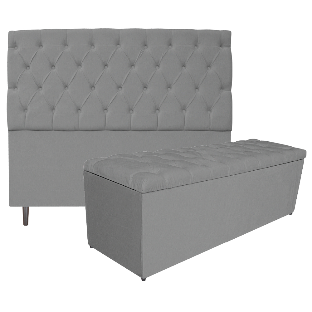 Kit Cabeceira e Calçadeira Liverpool 195 cm King Size Corano Cinza - Amarena Móveis