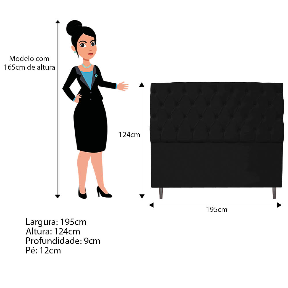Kit Cabeceira e Calçadeira Liverpool 195 cm King Size Corano Preto - Amarena Móveis