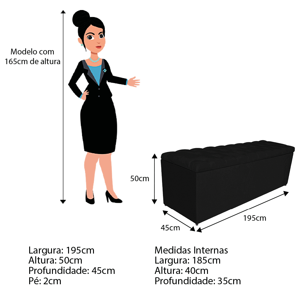 Kit Cabeceira e Calçadeira Liverpool 195 cm King Size Corano Preto - Amarena Móveis