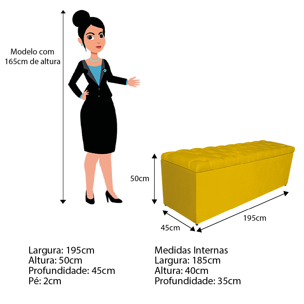 Kit Cabeceira e Calçadeira Liverpool 195 cm King Size Suede Amarelo - Amarena Móveis