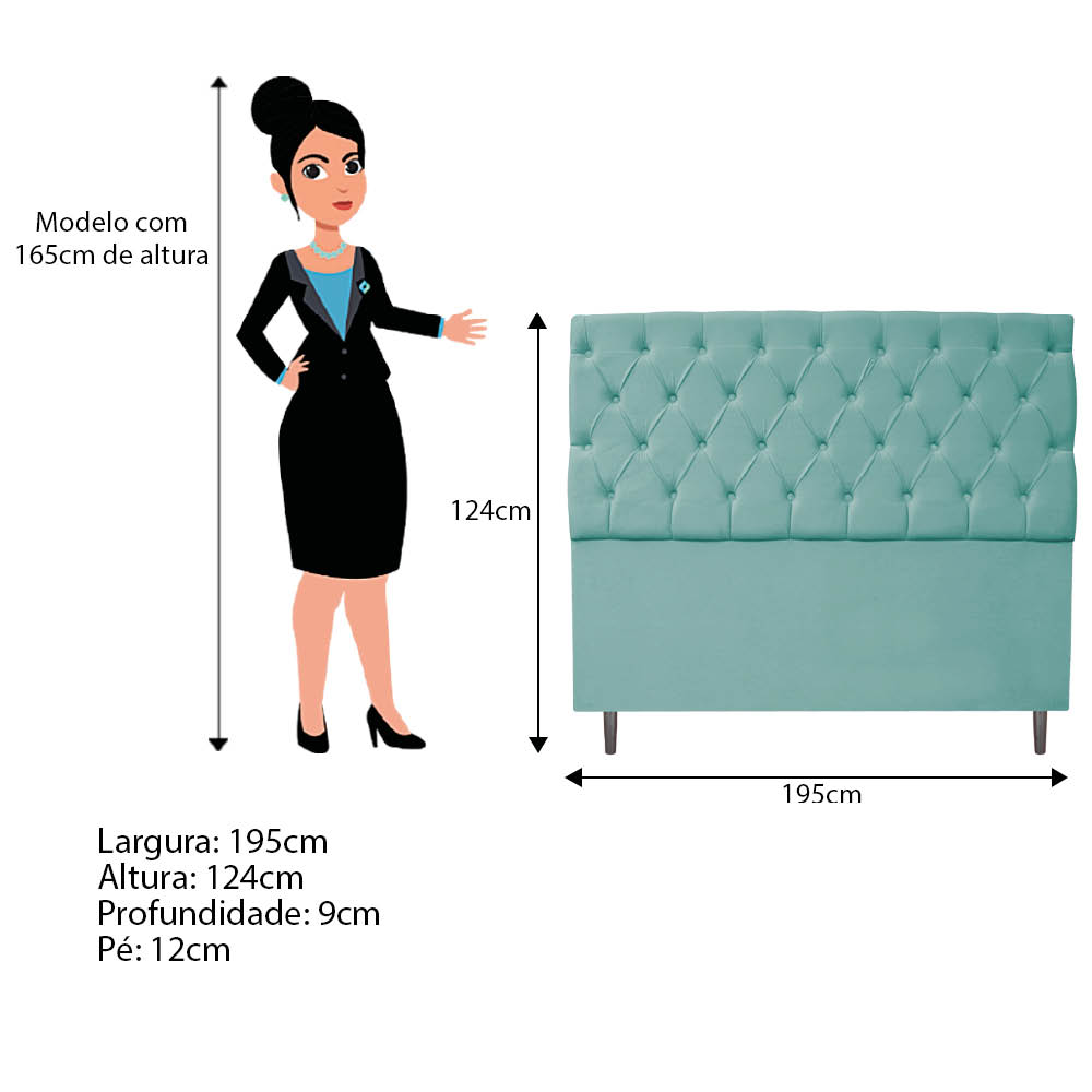 Kit Cabeceira e Calçadeira Liverpool 195 cm King Size Suede Azul Tiffany - Amarena Móveis