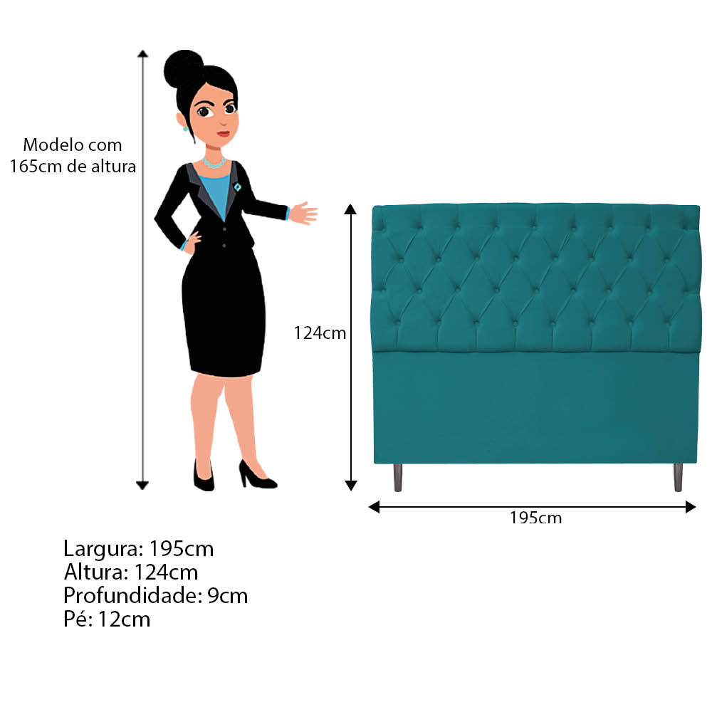 Kit Cabeceira e Calçadeira Liverpool 195 cm King Size Suede Azul Turquesa - Amarena Móveis