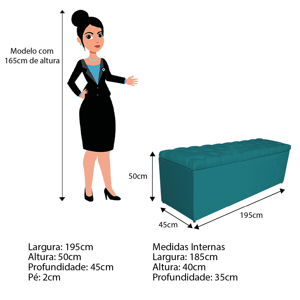 Kit Cabeceira e Calçadeira Liverpool 195 cm King Size Suede Azul Turquesa - Amarena Móveis