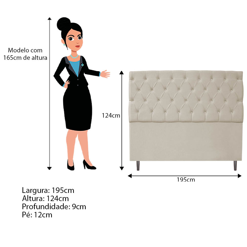 Kit Cabeceira e Calçadeira Liverpool 195 cm King Size Suede Bege - Amarena Móveis