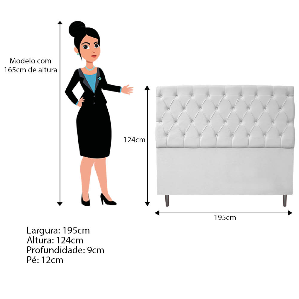 Kit Cabeceira e Calçadeira Liverpool 195 cm King Size Suede Branco - Amarena Móveis
