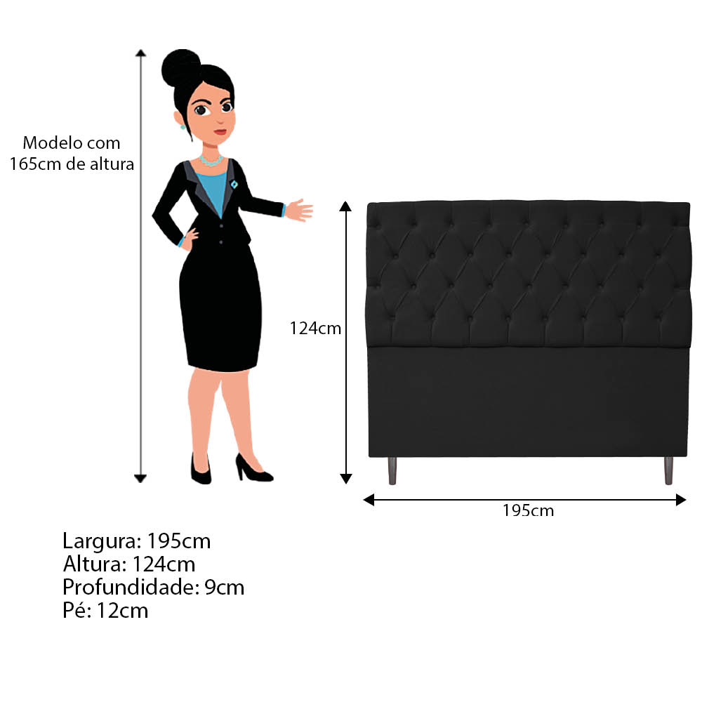 Kit Cabeceira e Calçadeira Liverpool 195 cm King Size Suede Preto - Amarena Móveis