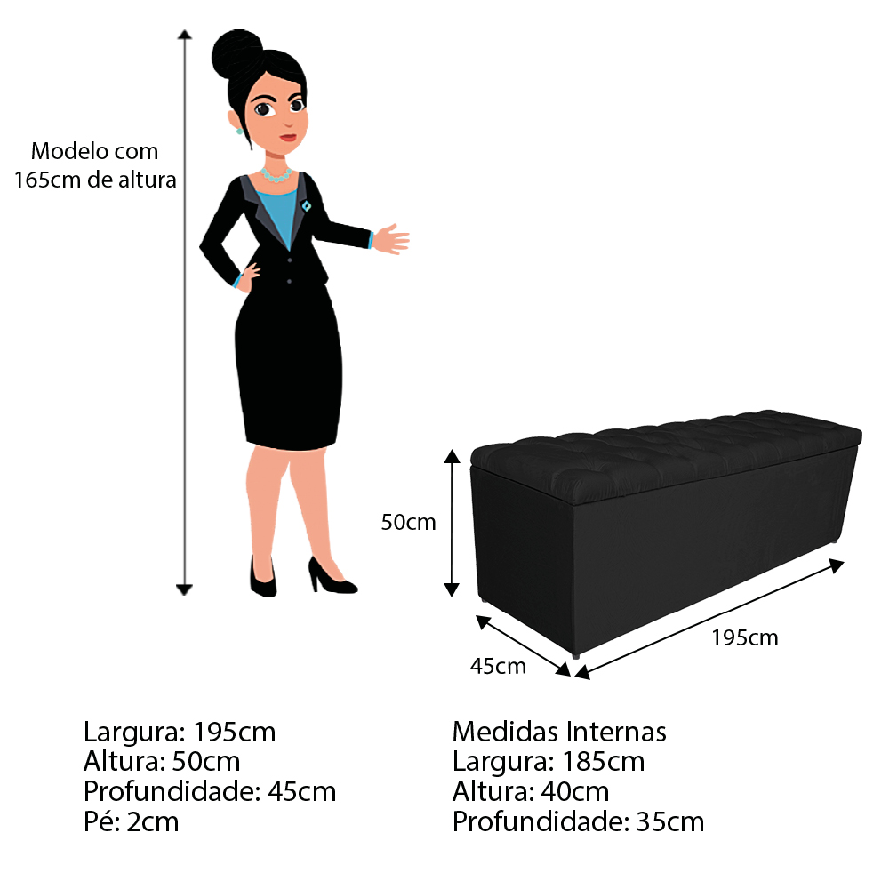 Kit Cabeceira e Calçadeira Liverpool 195 cm King Size Suede Preto - Amarena Móveis
