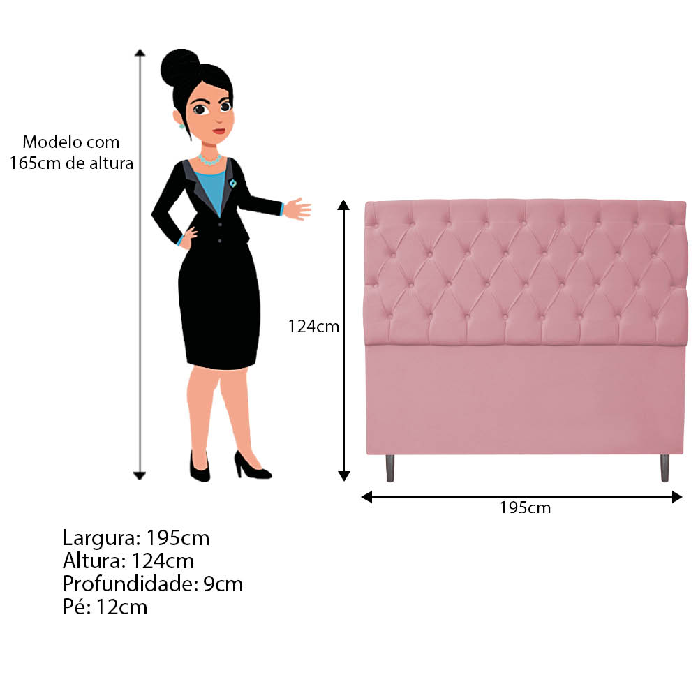 Kit Cabeceira e Calçadeira Liverpool 195 cm King Size Suede Rosa Bebê - Amarena Móveis