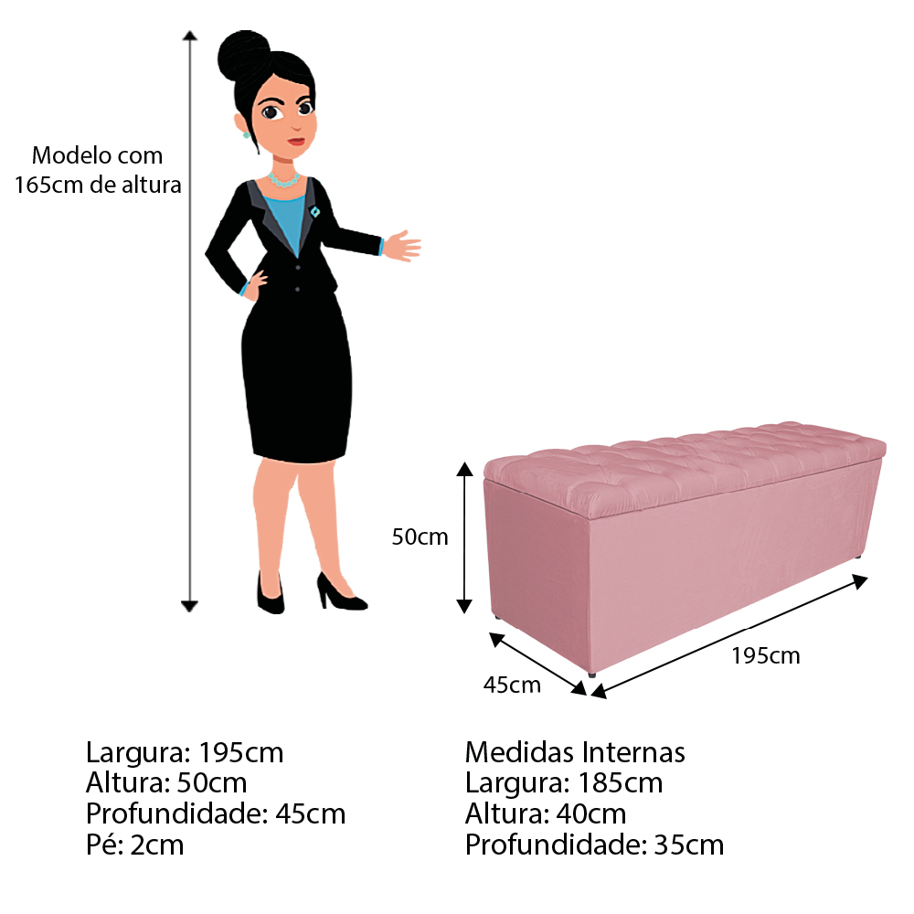 Kit Cabeceira e Calçadeira Liverpool 195 cm King Size Suede Rosa Bebê - Amarena Móveis