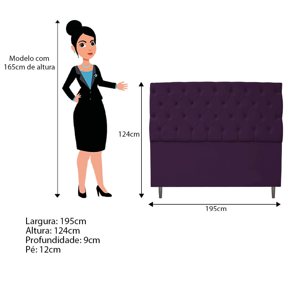 Kit Cabeceira e Calçadeira Liverpool 195 cm King Size Suede Roxo - Amarena Móveis