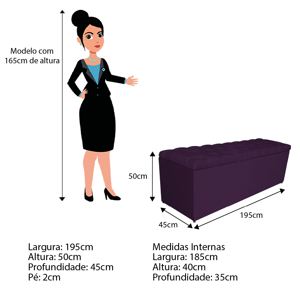Kit Cabeceira e Calçadeira Liverpool 195 cm King Size Suede Roxo - Amarena Móveis