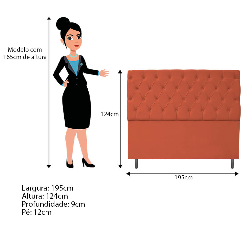Kit Cabeceira e Calçadeira Liverpool 195 cm King Size Suede Terracota - Amarena Móveis
