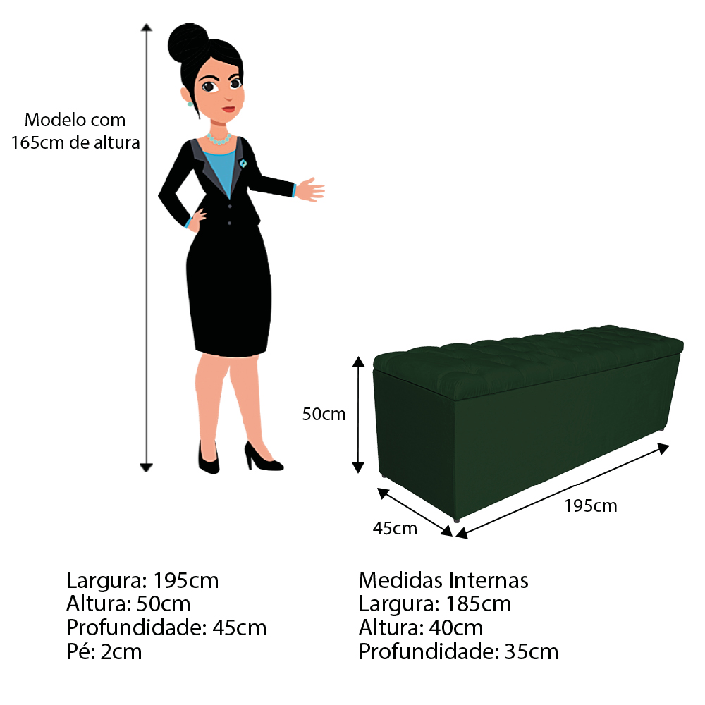Kit Cabeceira e Calçadeira Liverpool 195 cm King Size Suede Verde - Amarena Móveis