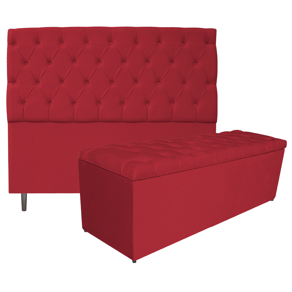 Kit Cabeceira e Calçadeira Liverpool 195 cm King Size Suede Vermelho - Amarena Móveis