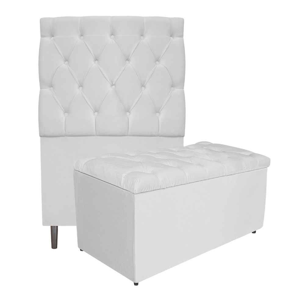 Kit Cabeceira e Calçadeira Liverpool 90 cm Solteiro Corano Branco - Amarena Móveis