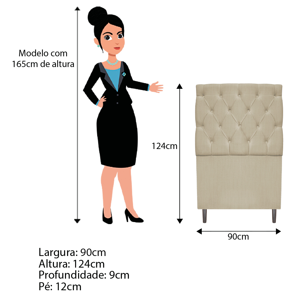 Kit Cabeceira e Calçadeira Liverpool 90 cm Solteiro Linho Bege - Amarena Móveis