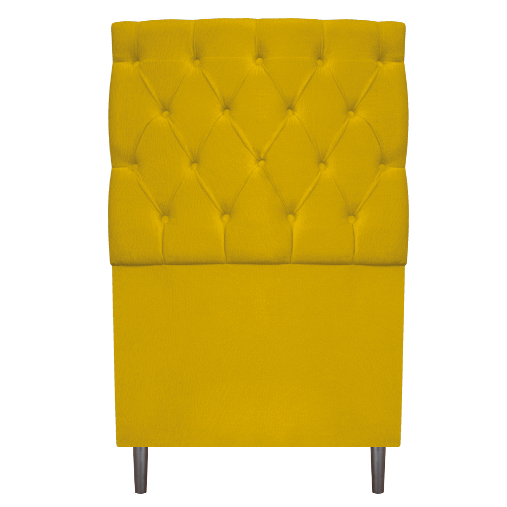 Kit Cabeceira e Calçadeira Liverpool 90 cm Solteiro Suede Amarelo - Amarena Móveis