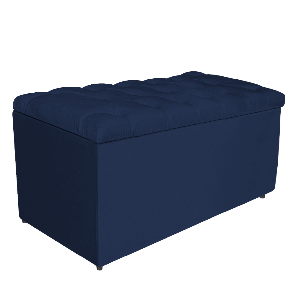 Kit Cabeceira e Calçadeira Liverpool 90 cm Solteiro Suede Azul Marinho - Amarena Móveis