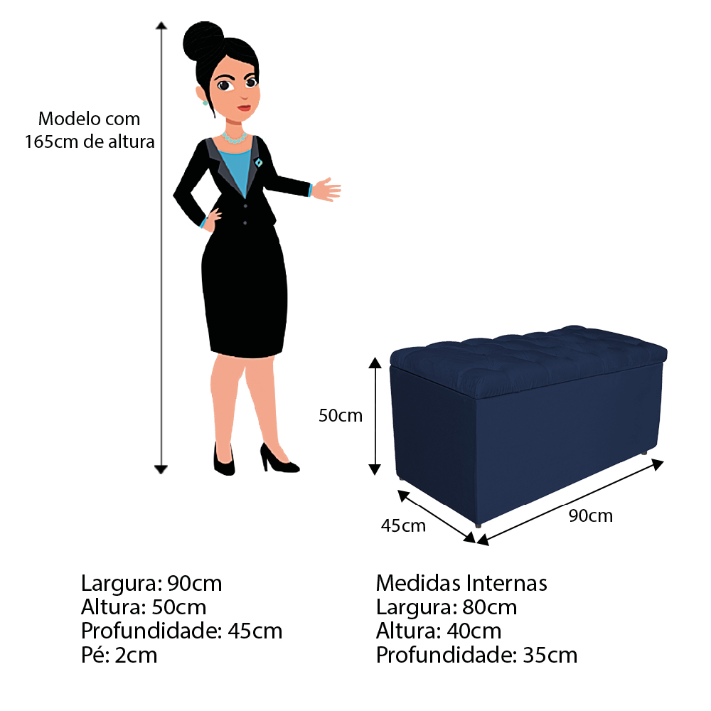 Kit Cabeceira e Calçadeira Liverpool 90 cm Solteiro Suede Azul Marinho - Amarena Móveis