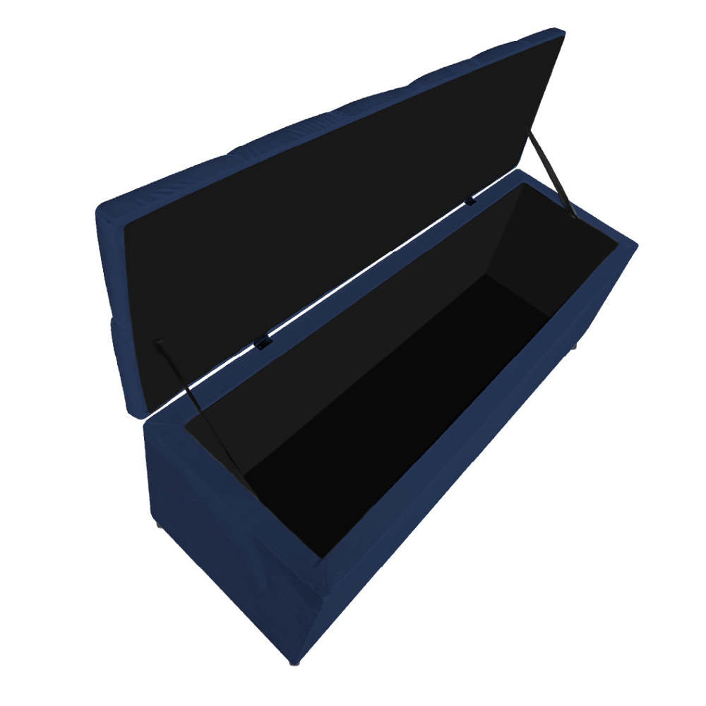Kit Cabeceira e Calçadeira Liverpool 90 cm Solteiro Suede Azul Marinho - Amarena Móveis