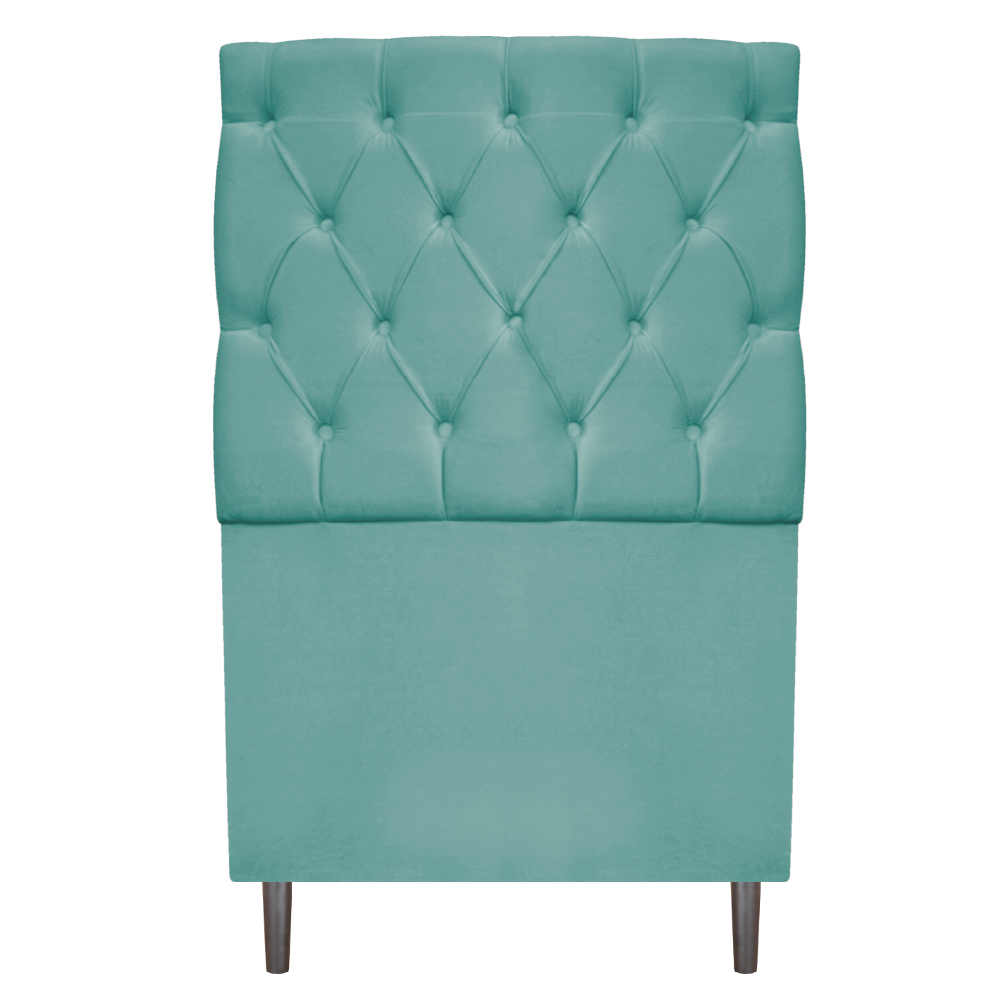Kit Cabeceira e Calçadeira Liverpool 90 cm Solteiro Suede Azul Tiffany - Amarena Móveis