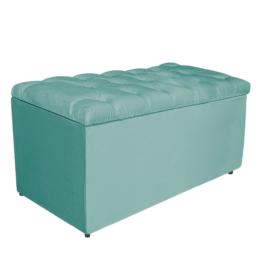 Kit Cabeceira e Calçadeira Liverpool 90 cm Solteiro Suede Azul Tiffany - Amarena Móveis