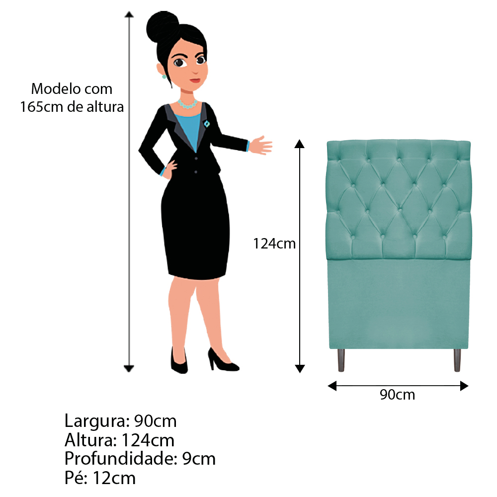 Kit Cabeceira e Calçadeira Liverpool 90 cm Solteiro Suede Azul Tiffany - Amarena Móveis
