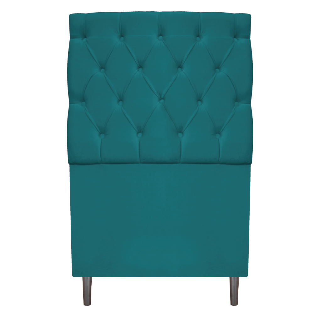 Kit Cabeceira e Calçadeira Liverpool 90 cm Solteiro Suede Azul Turquesa - Amarena Móveis