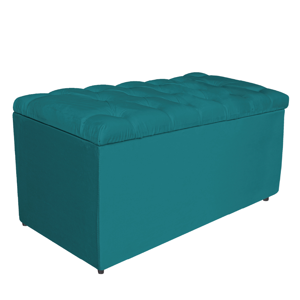 Kit Cabeceira e Calçadeira Liverpool 90 cm Solteiro Suede Azul Turquesa - Amarena Móveis