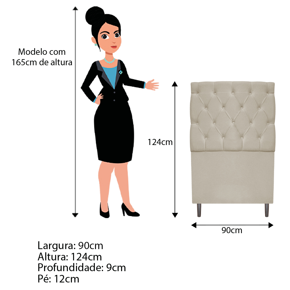 Kit Cabeceira e Calçadeira Liverpool 90 cm Solteiro Suede Bege - Amarena Móveis