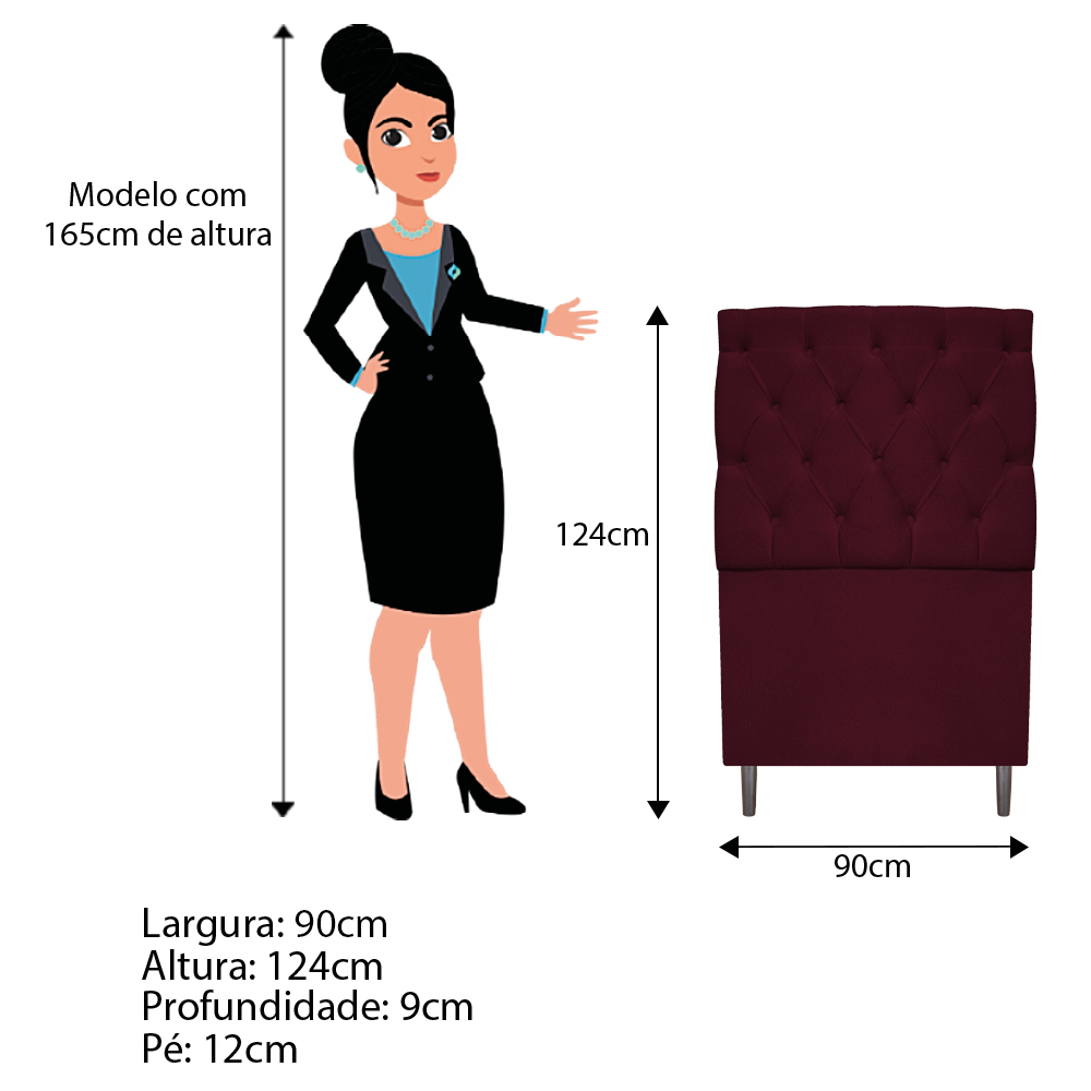 Kit Cabeceira e Calçadeira Liverpool 90 cm Solteiro Suede Bordô - Amarena Móveis