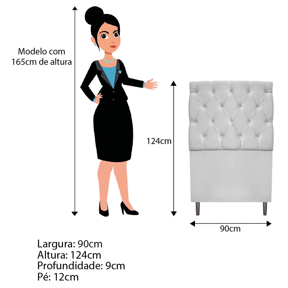 Kit Cabeceira e Calçadeira Liverpool 90 cm Solteiro Suede Branco - Amarena Móveis