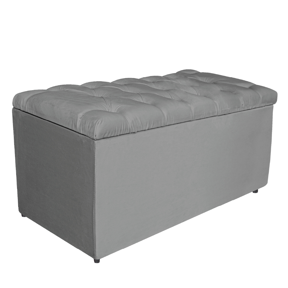 Kit Cabeceira e Calçadeira Liverpool 90 cm Solteiro Suede Cinza - Amarena Móveis