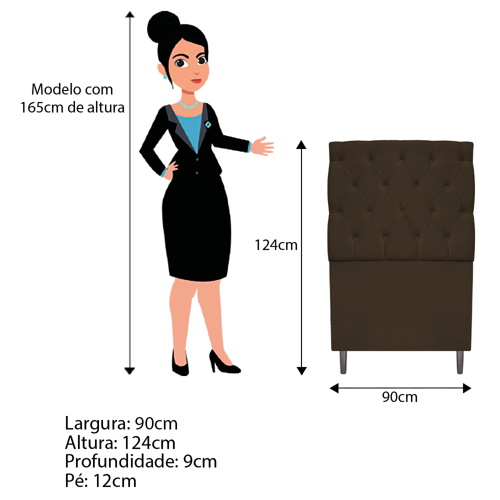Kit Cabeceira e Calçadeira Liverpool 90 cm Solteiro Suede Marrom - Amarena Móveis