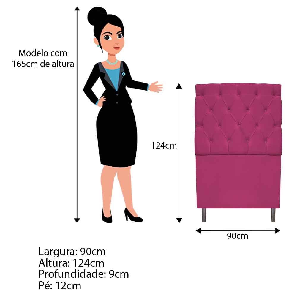 Kit Cabeceira e Calçadeira Liverpool 90 cm Solteiro Suede Pink - Amarena Móveis