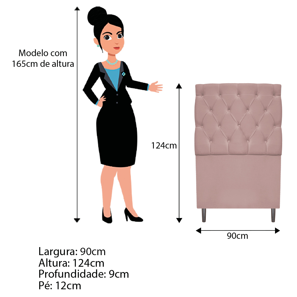 Kit Cabeceira e Calçadeira Liverpool 90 cm Solteiro Suede Rosê - Amarena Móveis
