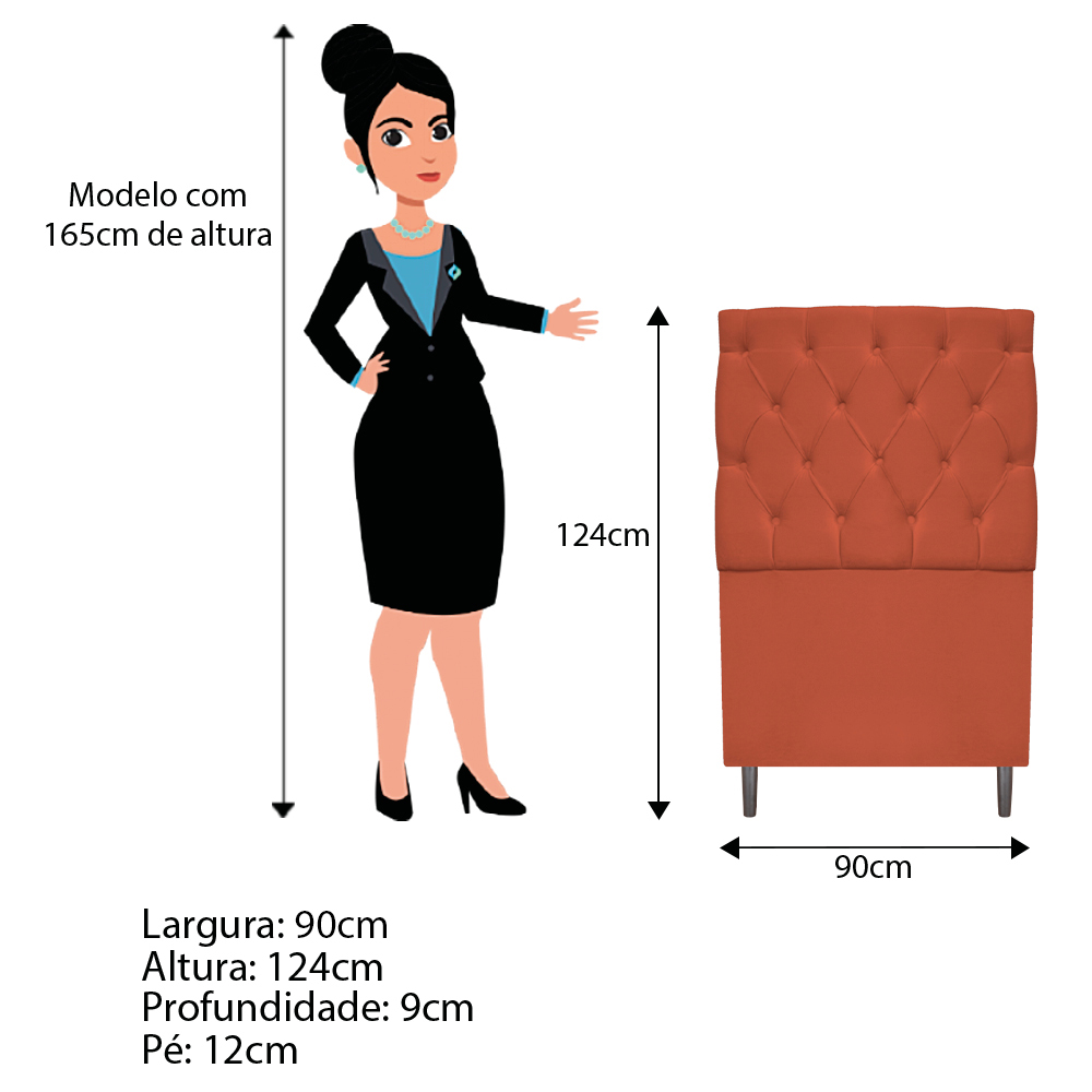Kit Cabeceira e Calçadeira Liverpool 90 cm Solteiro Suede Terracota - Amarena Móveis