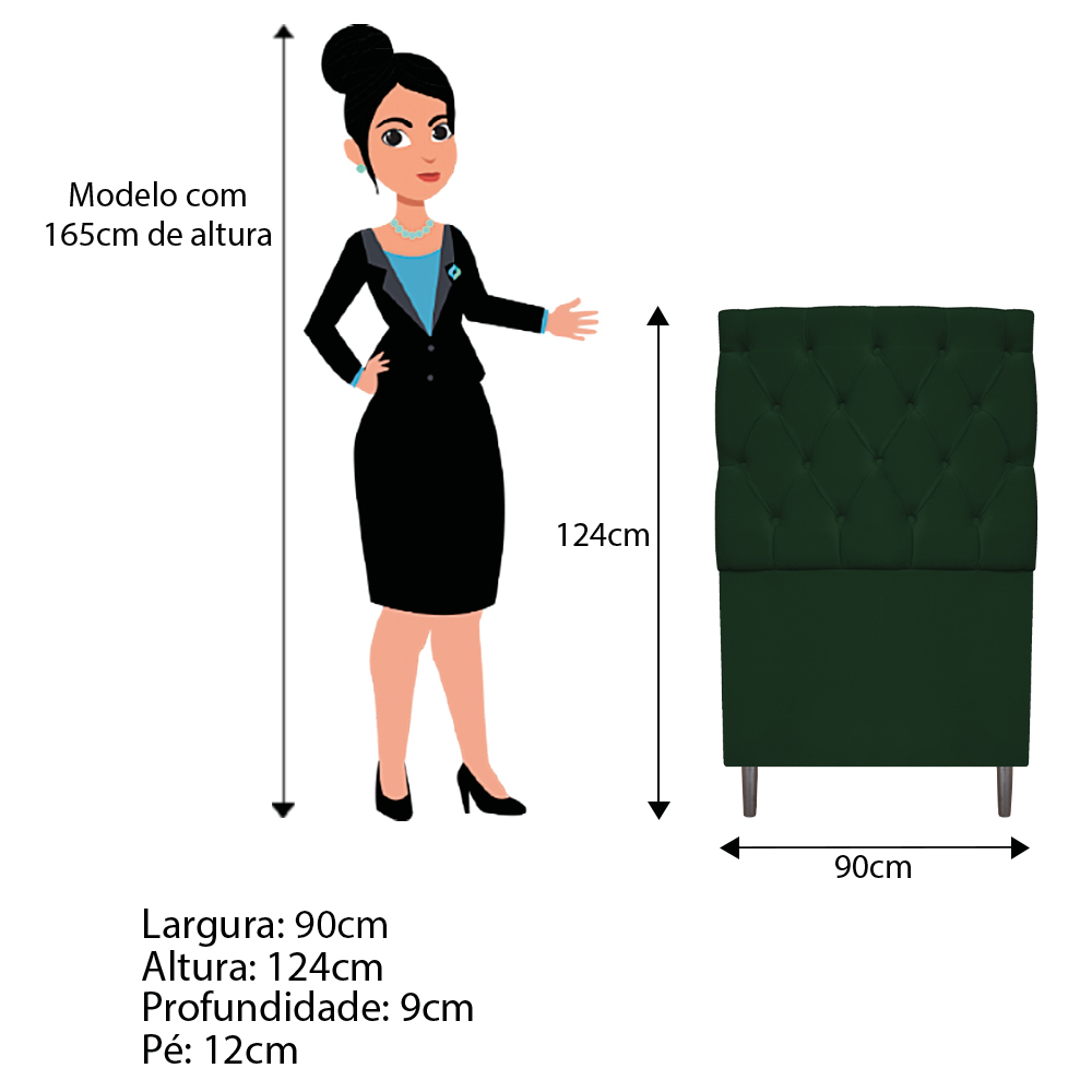 Kit Cabeceira e Calçadeira Liverpool 90 cm Solteiro Suede Verde - Amarena Móveis
