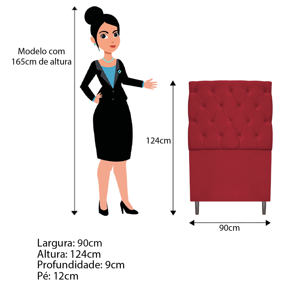 Kit Cabeceira e Calçadeira Liverpool 90 cm Solteiro Suede Vermelho - Amarena Móveis