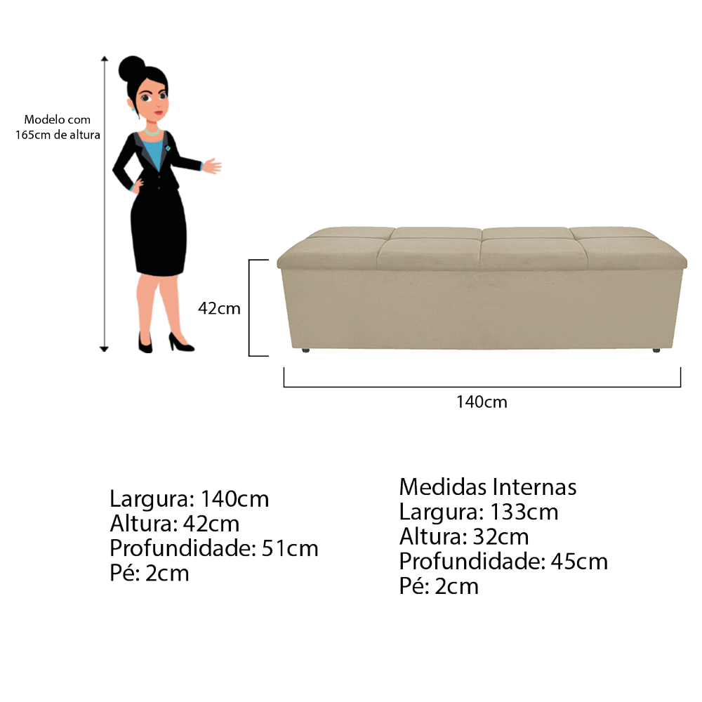 Kit Cabeceira e Calçadeira Munique 140 cm Casal Corano Bege - Amarena Móveis