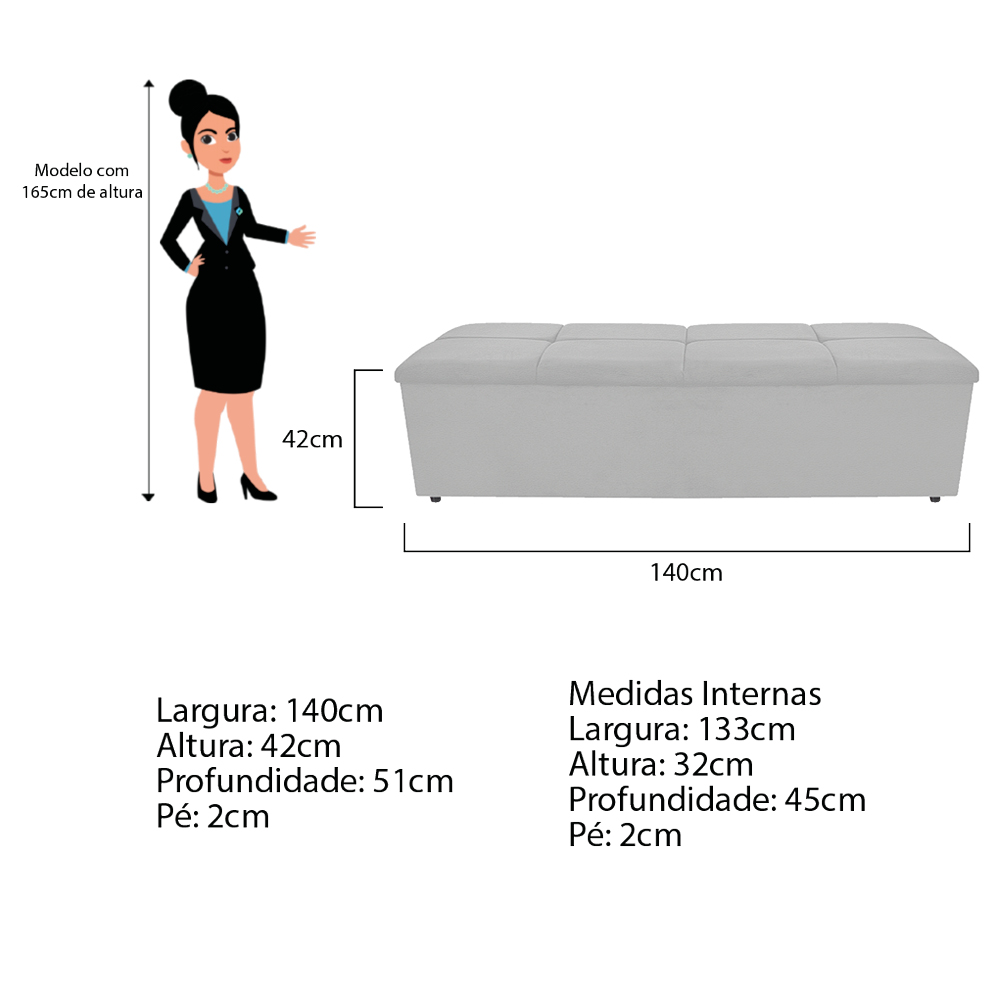 Kit Cabeceira e Calçadeira Munique 140 cm Casal Corano Branco - Amarena Móveis