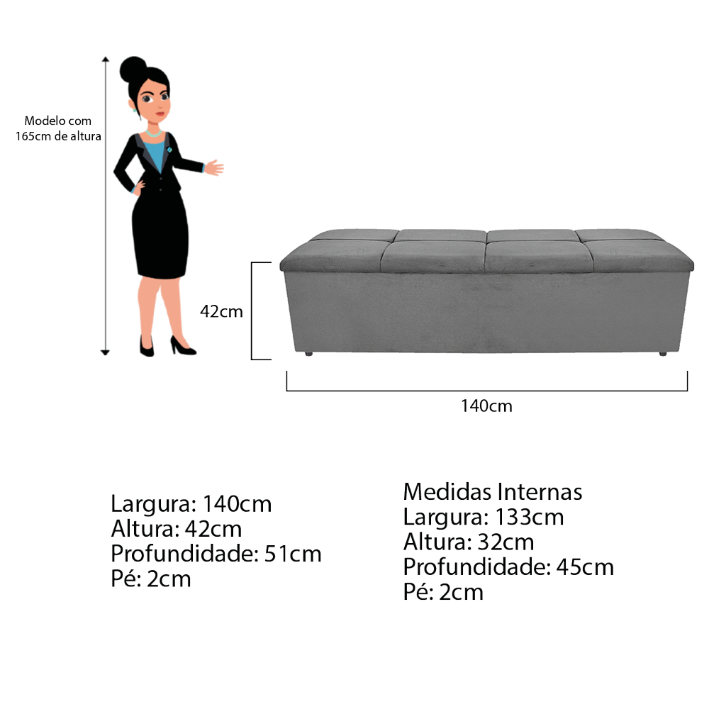 Kit Cabeceira e Calçadeira Munique 140 cm Casal Corano Cinza - Amarena Móveis