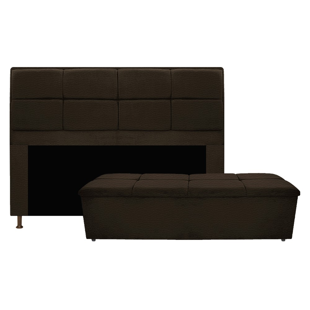 Kit Cabeceira e Calçadeira Munique 140 cm Casal Corano Marrom - Amarena Móveis