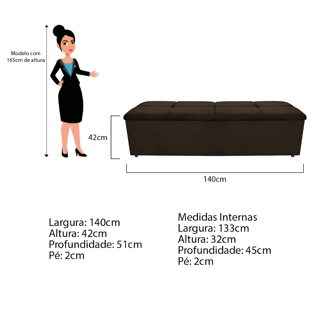 Kit Cabeceira e Calçadeira Munique 140 cm Casal Corano Marrom - Amarena Móveis