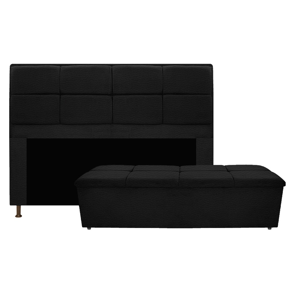 Kit Cabeceira e Calçadeira Munique 140 cm Casal Corano Preto - Amarena Móveis
